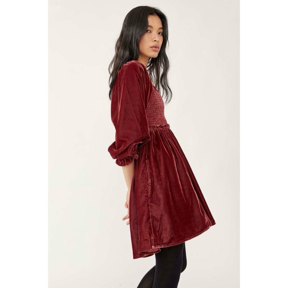 Free People Daphne Velvet Sleeve Mini Dress in Roan Rouge Sz. XS - Picture 7 of 16